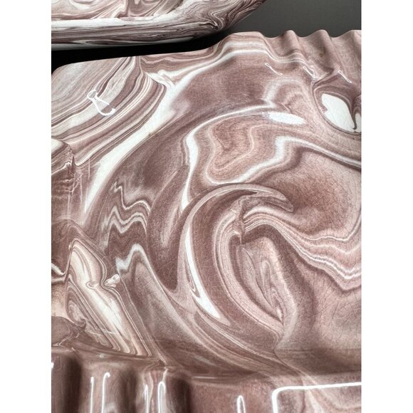 Vintage Mocha Swirl Ceramic Ashtray Set - Brown & Cream - Crazing - 1960s Style - Picture 6 of 11